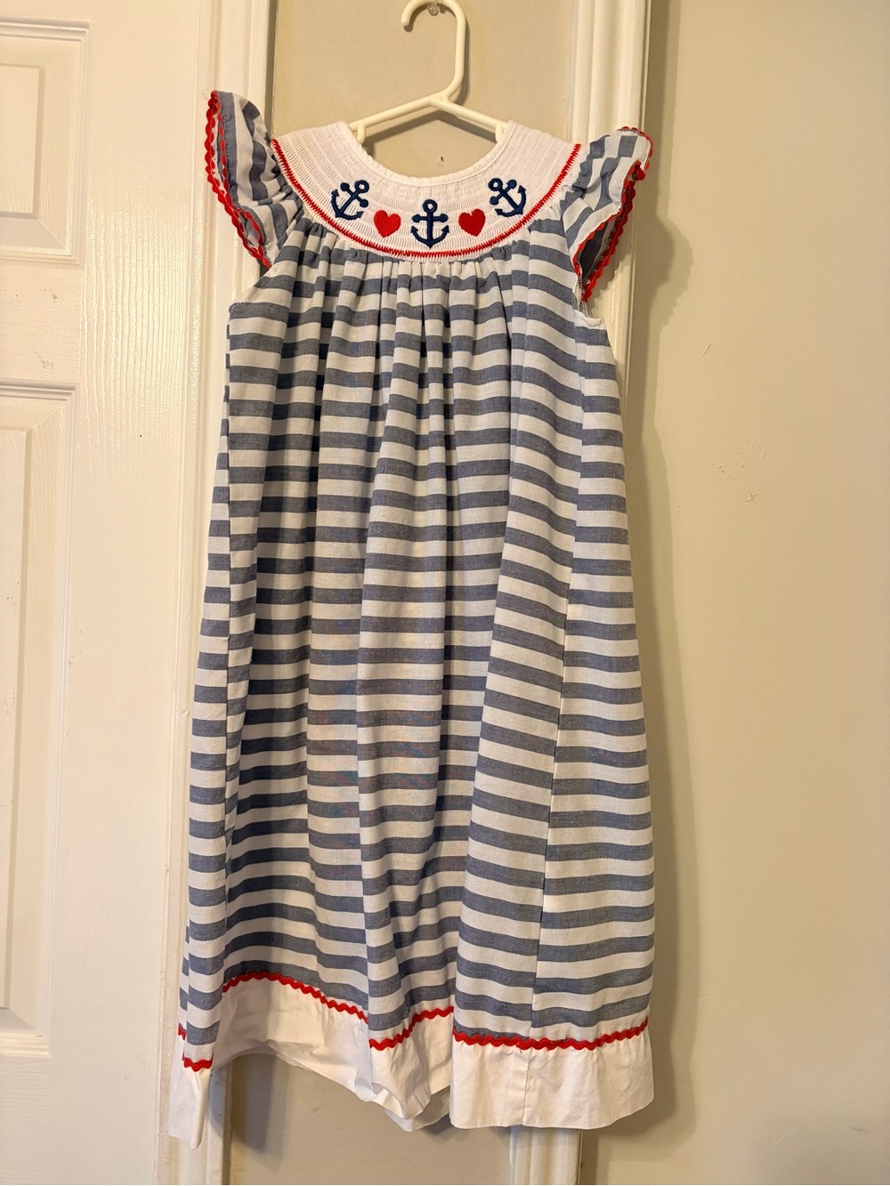 Lil Cactus Boutique Striped Nautical Smocked Dress - Blue, White & Red